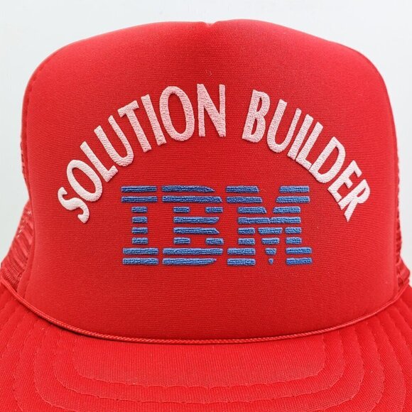 IBM Vintage Snapback Trucker Hat Solution Builder Corded Mesh Foam Cap Unworn - Picture 2 of 13